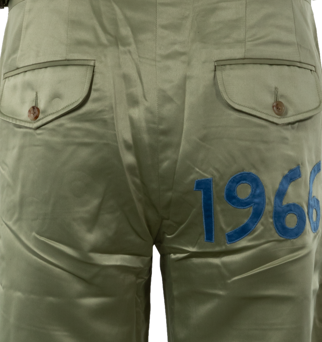 Image 5 of 5 - GREEN - BODE Decades Trousers featuring side buckle waist adjusters for ideal fit, two side slash pockets and two back flap pockets. 100% polyester. Made in India. 