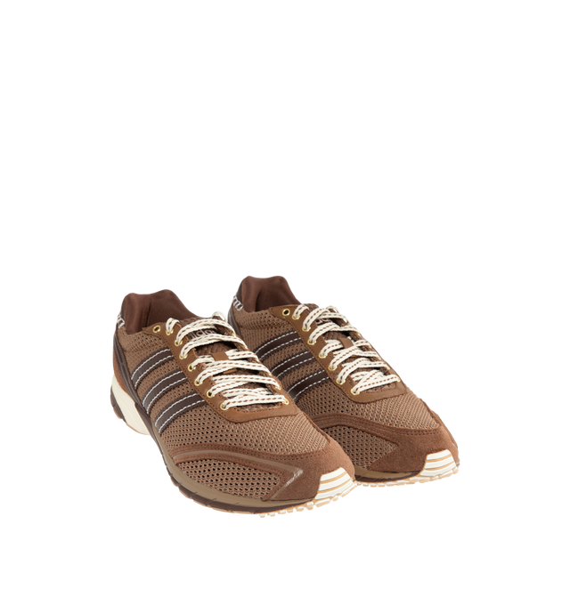 Image 2 of 5 - BROWN - ADIDAS x Wales Bonner Adizero Adios Mesh Sneaker featuring regular fit, leather and textile upper, textile sockliner and rubber outsole. Made in Vietnam.