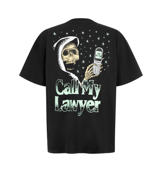 Image 2 of 2 - BLACK - The Men's Call My Lawyer T-Shirt by Market is crafted in a soft cotton construction and printed graphics repping your fave brand. The ribbed crewneck and dropped shoulders come together to give you a streetwear fit. Material: Cotton.
