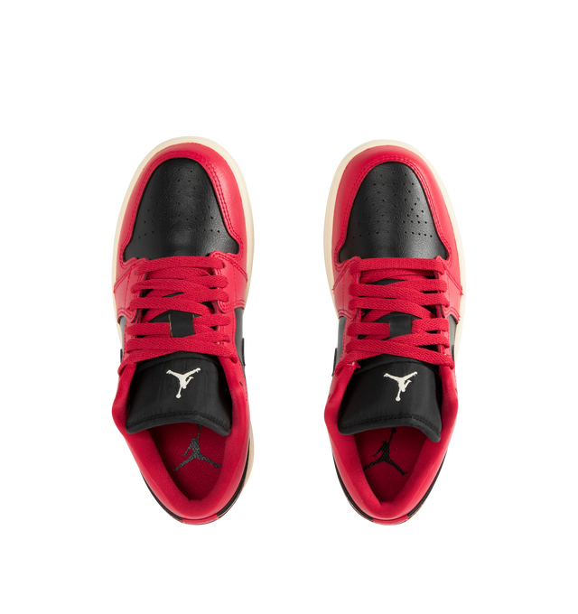 Image 5 of 5 - RED - JORDAN Air Jordan 1 Low Sneaker featuring a high-end mix of leather and synthetic materials in the upper, Air unit encapsulated in the heel, Wings logo on the heel, Jumpman design on the tongue, stitched Swoosh design, perforated toe, foam midsole and rubber traction.