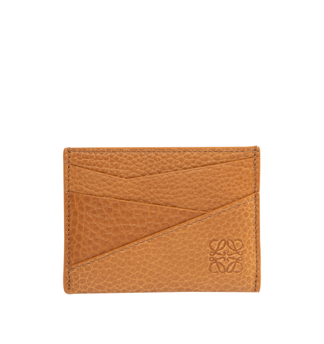 Image 1 of 3 - BROWN - LOEWE Puzzle Plain Cardholder in supple grained calfskin, geometric pattern, four card slots, one central pocket, calfskin lining and embossed Anagram. Supple Grained Calf. 7.5 cm x 10.3 cm x 0.3 cm. Made in Spain.