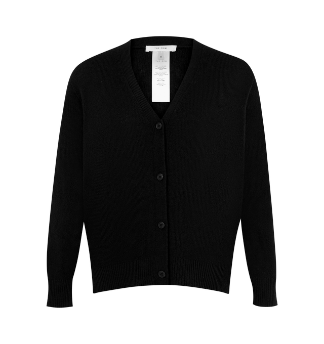 Image 1 of 2 - BLACK - THE ROW Ovida Cardigan featuring long-sleeved v-neck cardigan in baby cashmere with ribbed cuffs and hem and front button closure. 100% cashmere. Made in Italy.