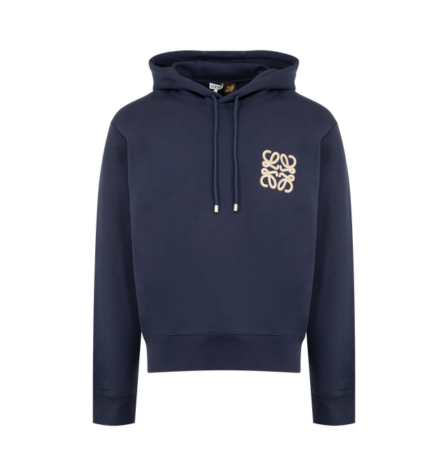 Image 1 of 2 - NAVY - LOEWE PAULA'S IBIZA Hoodie in cotton fleece featuring relaxed fit, regular length, hooded collar, ribbed cuffs and hem and embossed Anagram on the chest pocket. Cotton. Made in Portugal.