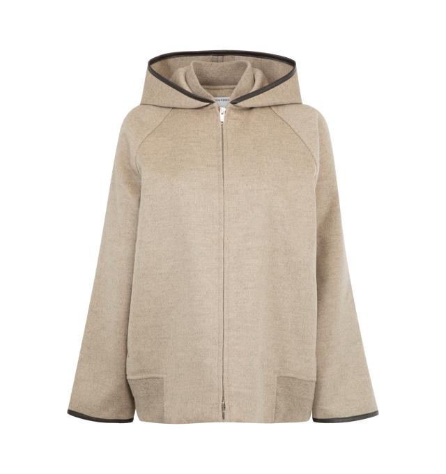 Image 1 of 3 - BROWN - BOTTEGA VENETA Double Face Wool Blouson featuring leather piping, double-face wool, hood, zipper closure, half lined and relaxed fit. 100% wool. Made in Italy.