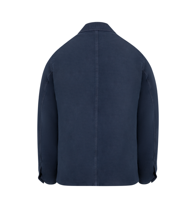 Image 2 of 2 - BLUE - VISVIM Custom Moleskin Wool Linen Cotton Blend Jacket. Garment Dyed featuring damaged finish and custom water buffalo buttons. 44% Wool 30% Linen 26% Cotton.