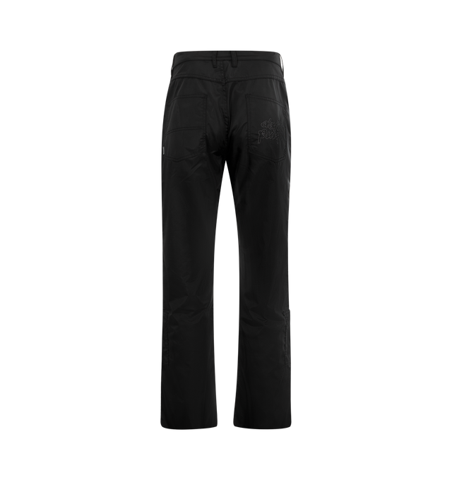 Image 2 of 3 - BLACK - PLEASURES X DAFT PUNK Helmets Nylon Work Pants featuring a zip-fly with button closure, 4-pocket design, two additional pockets towards the bottom of the legs and intricate embroidered helmet graphics on the front and a Daft Punk logo on the back. 100% nylon aviator flight satin.