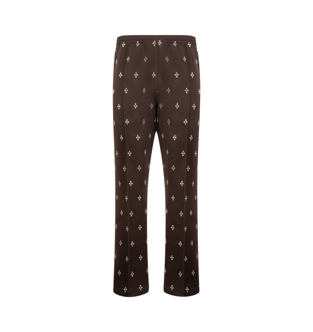 Image 1 of 3 - BROWN - NEEDLES Poly Jacquard Track Pants featuring breathable polyester, iconic butterfly embroidery, a relaxed silhouette, straight leg, zipped pockets and elasticated waist with drawstring. 100% polyester. Made in Japan.
