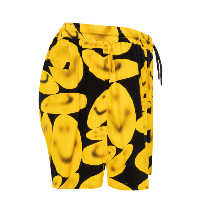 Image 3 of 3 - YELLOW - MARKET Smiley Afterhours Easy Shorts featuring elastic drawstring waistband, side slant pockets and lightweight jersey fabric. 100% rayon. Made in China. 