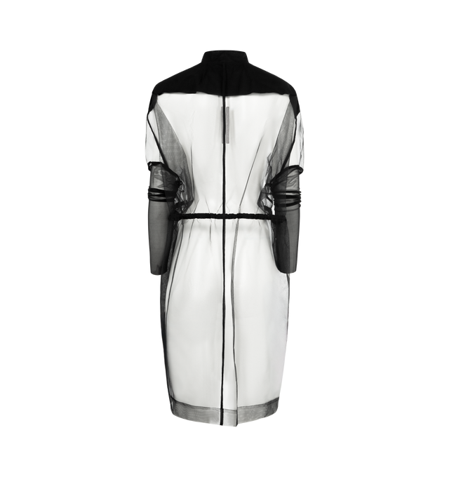 Image 2 of 3 - BLACK - RICK OWENS Sail Coat featuring translucent polyamide panels, adjustable drawstring waist tie, sheer mesh, long sleeves and pockets. 100% polyamide.