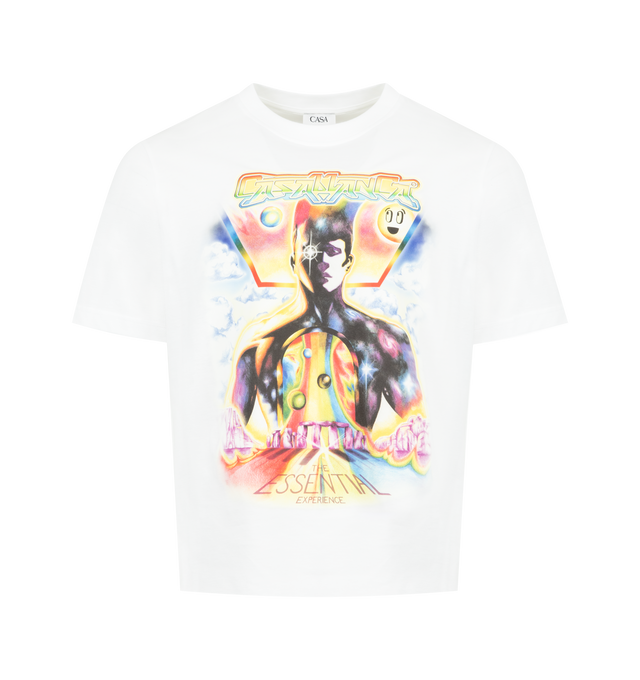 Image 1 of 2 - WHITE - CASABLANCA The Essential Experience T-Shirt featuring short-sleeves, printed graphic on front, organic cotton fabric, crew neck, cotton jersey fabric and regular fit. 100% organic cotton. Made in Portugal.