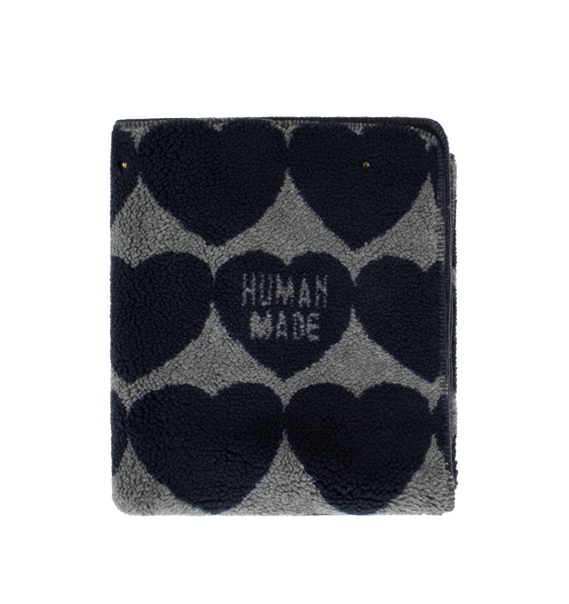 Image 1 of 3 - GREY - HUMAN MADE Heart Fleece Blanket featuring all-over heart motif pattern, fleece with bonded backing and snap buttons. 80 135cm. 100% polyester.