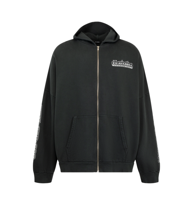 Image 1 of 4 - BLACK - The Chavarria Licensed Designs Zip Hoodie is cut in an oversized silhouette with dropped shoulders for a relaxed, easy fit. Crafted from 100% Cotton.