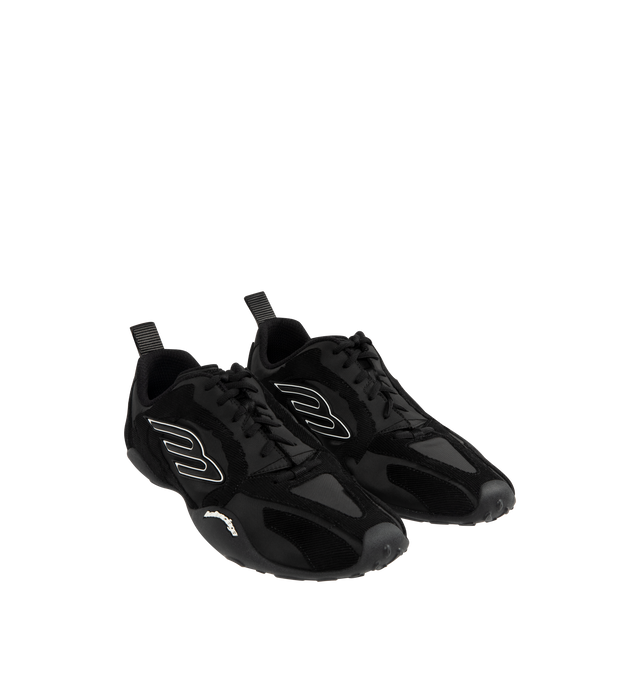 Image 2 of 5 - BLACK - BALENCIAGA Monday Ultra Sneaker featuring worn-out effect, Balenciaga logo embossed on the exterior, 3B sports icon artwork embroidered on the tongue, 3B sports icon artwork in rubber on each side, unity logo embroidered at the back of the heel, debossed size at the back of the heel and back pull-on tab. Upper: cotton, polyester. Sole: rubber.