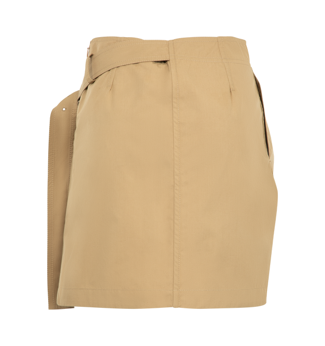 Image 2 of 3 - NEUTRAL - Bottega Veneta Women's Compact Cotton Poplin Skirt is crafted from compact cotton poplin and features a clean mini-length silhouette with an integrated belt for a refined, structured look. Designed with a zip closure, this versatile style pairs precise tailoring with everyday ease. Main Material: Cotton. Made in Italy.