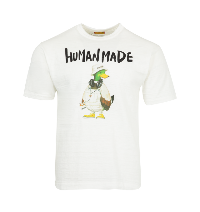 Image 1 of 2 - WHITE - HUMAN MADE Graphic T-Shirt featuring printed graphic on the front, logo on the back, regular fit, crew neck and short sleeves. 100% cotton. Made in Japan.