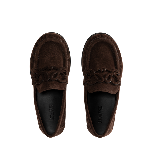 Image 4 of 4 - BROWN - Loewe Women's Double L Loafers are crafted from suede and feature the house's signature Double L detailing on the front. Upper: Suede Leather.