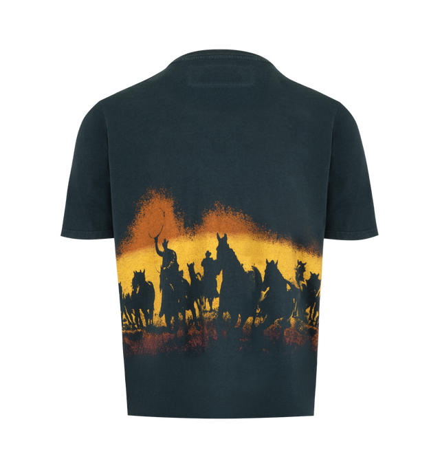 Image 2 of 2 - BLACK - ONE OF THESE DAYS Velvet Morning Tee featuring classic crewneck, short sleeves and graphic print of an evocative western landscape. 100% cotton.