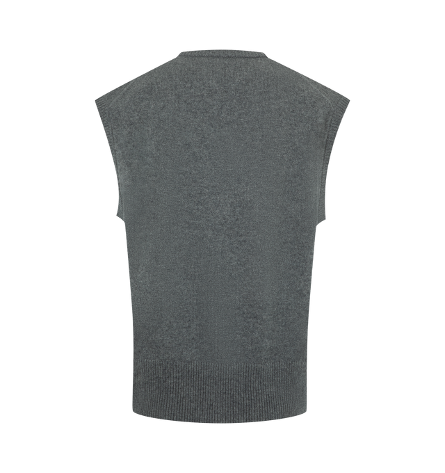 Image 2 of 2 - GREY - Extreme Cashmere Women's Angele Sweater Vest is crafted from medium-weight cashmere and features a sleeveless silhouette, a crew neckline with a deep, subtly curved shape, and a straight, easy fit. Designed for versatile layering, it is finished with ribbed detailing at the neckline, armholes, and hem. Main Material: 94% Cashmere, 5% Nylon, 1% Elastane. *This garment is one size and suits s l best.