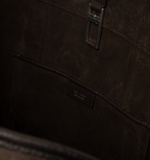 Image 3 of 3 - BROWN - Tom Ford Suede and Grain Leather Large Tote is crafted from luxurious suede and grain leather and features a spacious silhouette with top handles, refined leather trim, and an open interior for everyday organization. This designer leather tote combines timeless craftsmanship with elevated functionality for work, travel, and daily wear. Main Material: Suede and Grain Leather. Made in Italy.