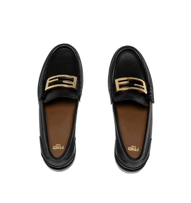 Image 4 of 4 - BLACK - Fendi Loafers with visible stitched apron and vamp embellished with FF motif. Made of 100% calf leather. Gold-finish metalware. Rubber sole. 25mm heel. Made in Italy. 
