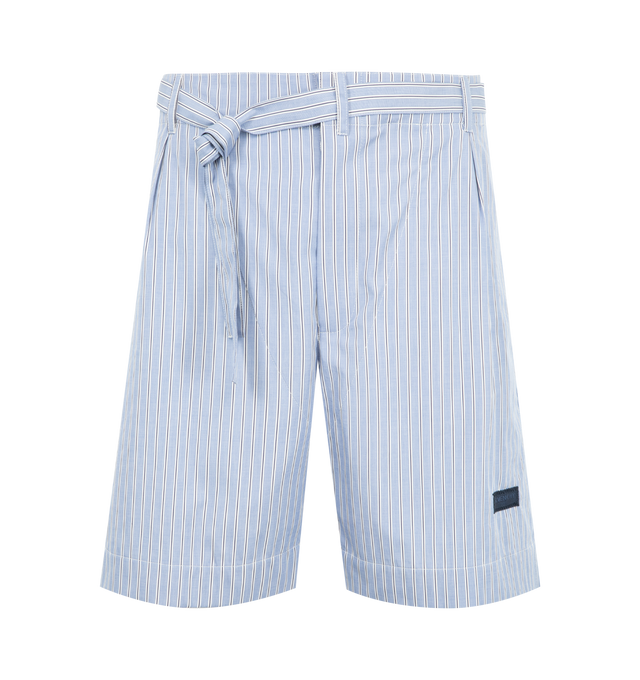 Image 1 of 3 - BLUE - GIVENCHY Kimono Shorts featuring striped bermuda shorts in cotton, zipped closure and matching belt, contrasting Givenchy Paris gros grain on the lower front, two side pockets and two back pockets. 100% cotton.