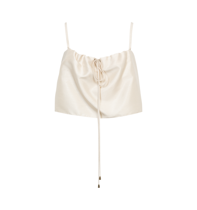 Image 1 of 3 - WHITE - ROSIE ASSOULIN Drawstring Belly Top featuring drawstring, thin straps, cropped and loose fit. 100% polyester.  