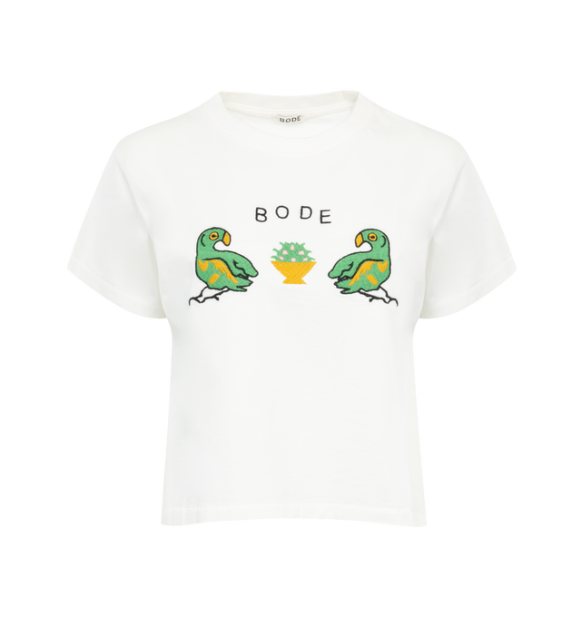 Image 1 of 2 - WHITE - BODE Twin Parakeet Tee featuring embroidered birds, crew neck and short sleeves. 100% cotton. Made in Portugal. 