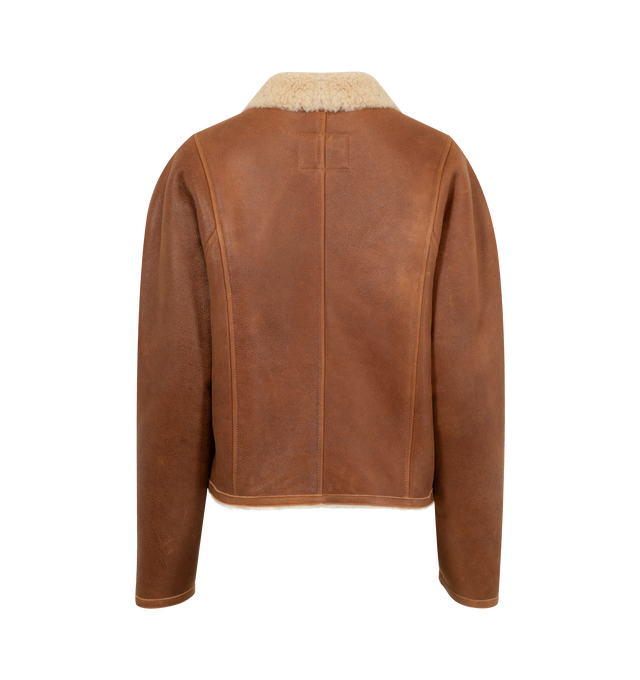 Image 2 of 3 - BROWN - ISABEL MARANT Blondine Jacket featuring a high neck, asymmetrical closure with visible metal zipper, long sleeves, welt side pockets and a short design. 100% lambskin.