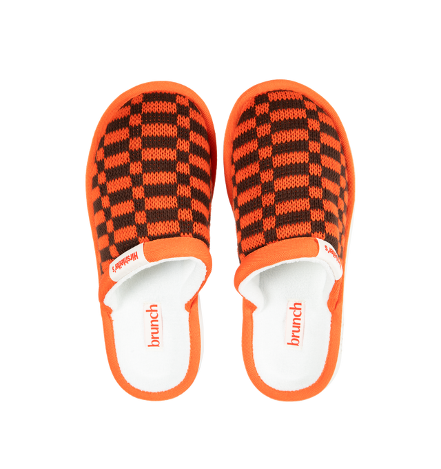 Image 4 of 4 - ORANGE - BRUNCH L'Essentiel Slippers are a slip on style with soft terry upper and padded insole. Upper: 51% cotton, 42% recycled polyester, 7% polyamide. Footbed: 100% recycled polyester. Outsole: 20% recycled EVA, 80% EVA.Maintaining the iconic hotel-slipper aesthetic, this knit L'Essentiel is designed to be more comfortable than ever. The footbed features EVA foam that molds to the foot while offering a countered shape that protects and cradles the heel. Meanwhile, the outsole is made from 