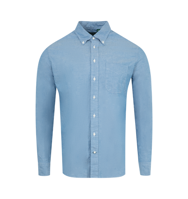 Image 1 of 2 - BLUE - Gitman Bros Oxford Cloth Button Down Shirt has a button-down collar, a covered front button placket, a chest pocket, a center back pleat, and adjustable button cuffs. 100% cotton. Made in USA.