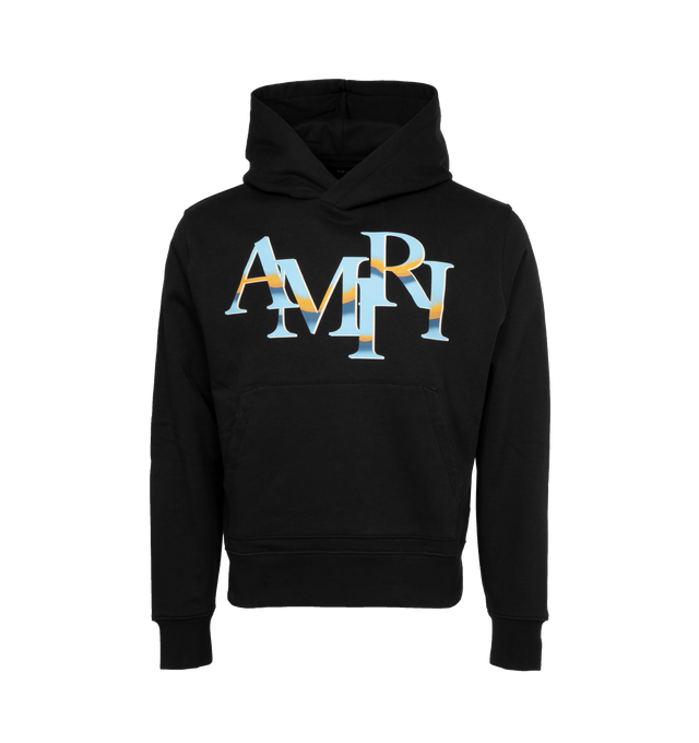 Image 1 of 3 - BLACK - AMIRI Staggered Chrome Hoodie featuring regular-fit, fixed hood, graphic logo text at chest and kangaroo pocket at front. 100% cotton. 