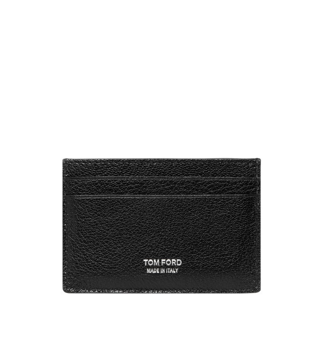 Image 1 of 3 - BLACK - TOM FORD Elongated T-Line Leather Card Case featuring a silver foil logo on the exterior and four card slots. 4"L x 2.75"H. Leather. Made in Italy.