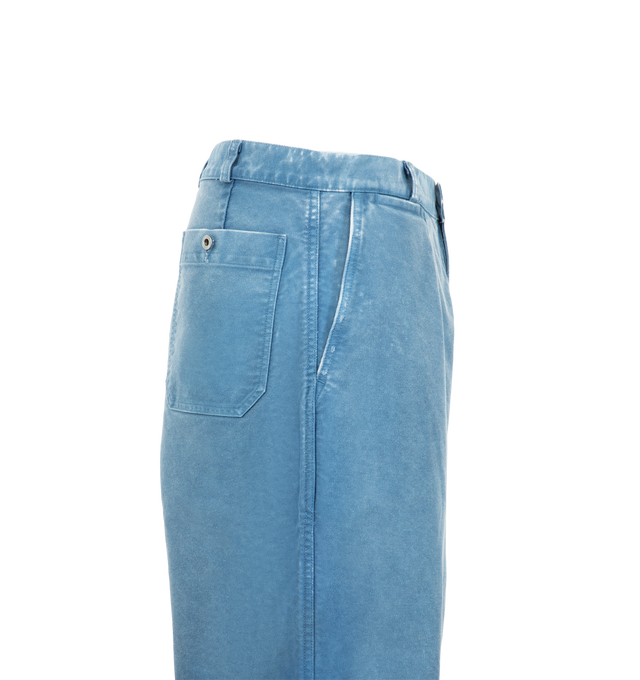 Image 3 of 4 - BLUE - A.Presse Men's Vintage French Work Pants are crafted from indigo-dyed blue cotton and feature a wide-leg workwear silhouette with a vintage-inspired look and texture. Natural variations in the fabric make each piece unique. Main Material: 100% Cotton. Made in Japan.