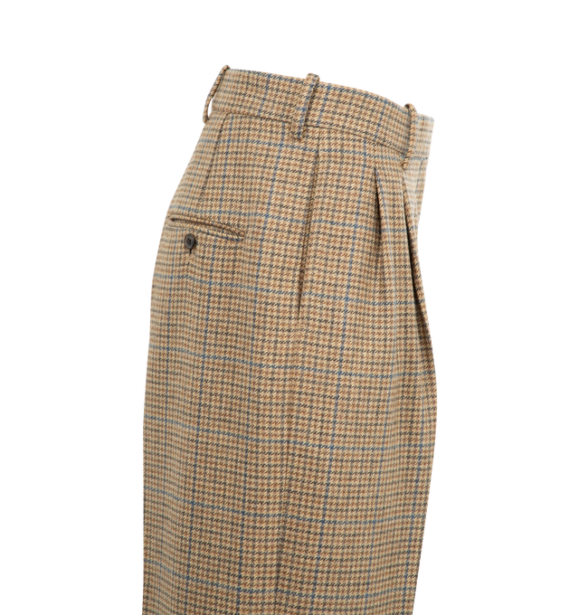 Image 5 of 5 - BROWN - THOM BROWNE Check Cheviot Tweed Trousers featuring double pleat, high-waist, tab front closure, button-fastening back welt pockets and signature striped grosgrain loop tab. 100% wool. Lining: 100% cupro. Made in Italy.