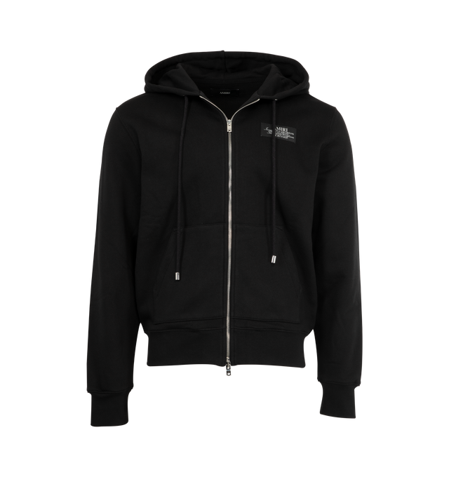 Image 1 of 2 - BLACK - AMIRI Spirit Zip Hoodie featuring a woven label appliqu, kangaroo pocket, double-zip closure, fixed hood and graphic print on back. 100% cotton.