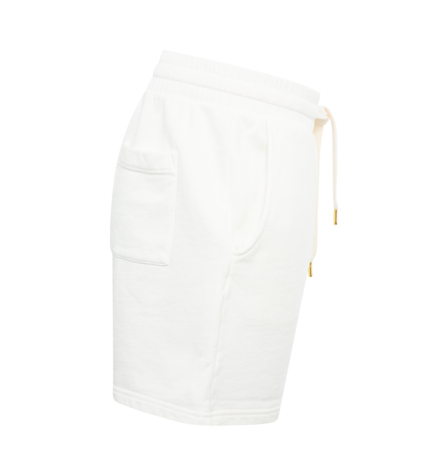Image 3 of 3 - WHITE - CASABLANCA Le Jeu Embroidered Shorts featuring embroidered logo, embroidered motif, elasticated drawstring waistband, two side slash pockets, rear patch pocket, thigh-length amd french terry lining. 100% cotton.  