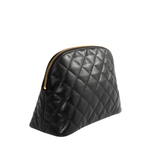 Image 2 of 3 - BLACK - SAINT LAURENT Large Cosmetic Pouch featuring quilted calfskin leather exterior with textile lining, gold-tone hardware, top zip closure, one main compartment, one interior leather card slot and one interior zipper pocket. 10.5" W x 7.75" H x 4" D. Calfskin.