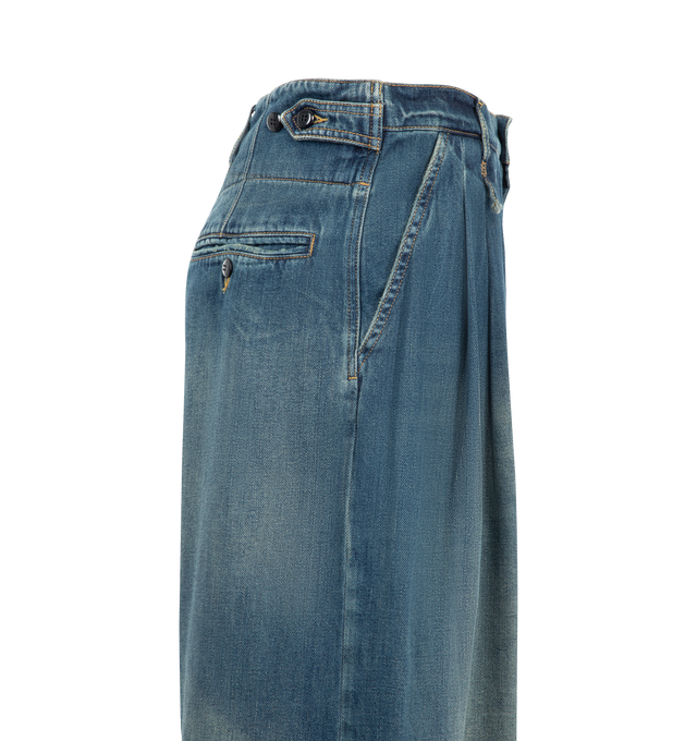 Image 3 of 3 - BLUE - R13 Womens Triple Pleat Jeans are crafted from cotton and feature an oversized wide-leg silhouette with a crossover waistband and three pleats on each side of the waist. Main Material: Cotton.