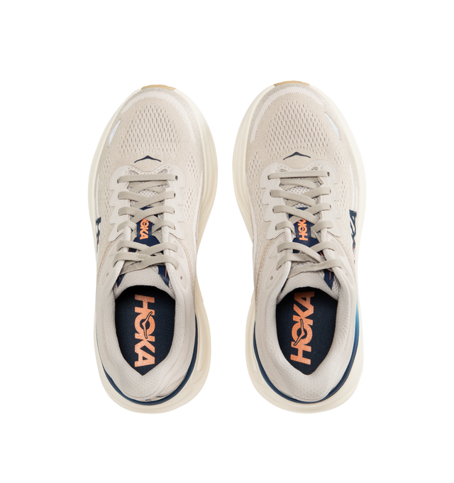 Image 5 of 5 - NEUTRAL - HOKA M Bondi 9 Sneaker featuring engineered mesh upper with rubber sole, lace-up front, foamed EVA midsole and increased stack height for maximum cushioning, zonal breathability, reflective detailing and cushioned tongue and collar.