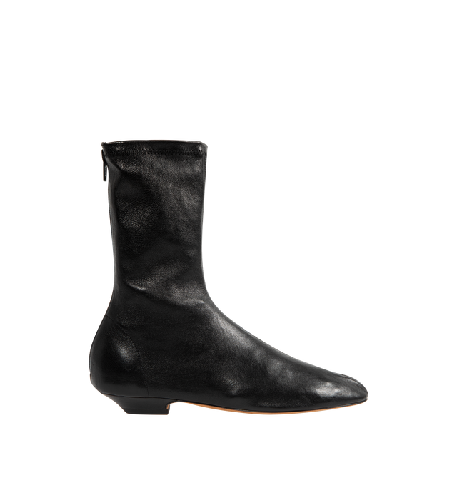 Image 1 of 4 - BLACK - Apollo Flat Ankle Boot featuring a sleek boot shaped by softened lines, a rounded toe inspired and a back zipper. 100% lambskin. Made in Italy.