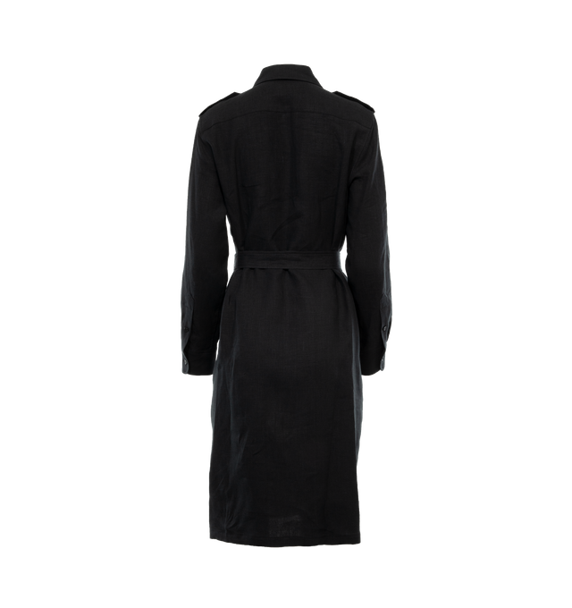 Image 2 of 3 - BLACK - NILI LOTAN Marcia Linen Dress featuring spread collar, concealed front button placket, self-covered tie belt and double chest pockets. 100% linen. Made in the USA. 