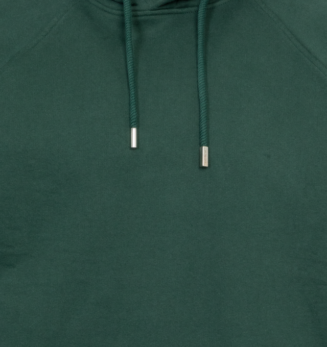 Image 4 of 4 - GREEN - JACQUEMUS LE HOODIE TYPO is a long sleeve logo hoodie with a classic fit, adjustable drawstring hood, raglan sleeves, engraved circle, square tips, tone-on-tone logo on right sleeve, side seam pockets, ribbed cuffs and back hem. 100% cotton 