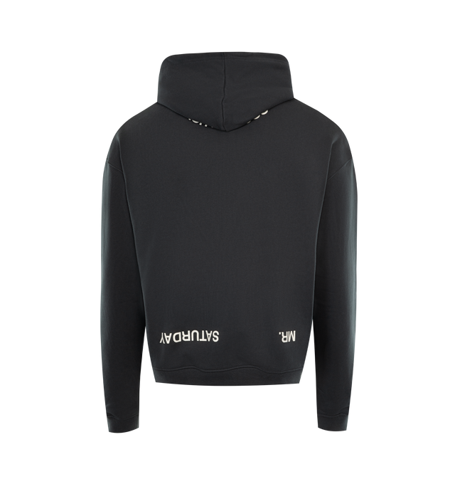 Image 2 of 3 - BLACK - MR. SATURDAY Core Hoodie featuring standard fit, kangaroo pocket, hood and screen printed graphic on front and back. 100% cotton.  
