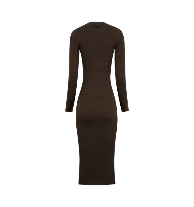 Image 2 of 2 - BROWN - FEAR OF GOD ESSENTIALS Rib Long Sleeve Dress featuring poly-nylon rib knit, ankle-length, fitted silhouette, rib-knit neckline, long sleeves and a Fear of God Essentials label positioned at the back. 88% polyester, 12% nylon rib knit.