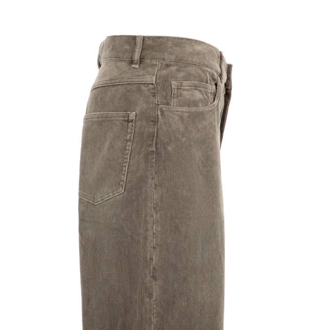 Image 3 of 3 - BROWN - Auralee Women's Garment-Dyed Finx Corduroy 5-Pocket Wide Pants are crafted from premium Egyptian Finx cotton corduroy and feature a wide-fit silhouette, a straight-leg cut, and classic five-pocket styling. Designed to showcase the exceptional softness and smooth texture of Finx extra-long staple cotton, the fabric retains its refined hand and luxurious appearance even after garment dyeing, while developing rich depth and character through the finishing process. Main Material: 100% Cot
