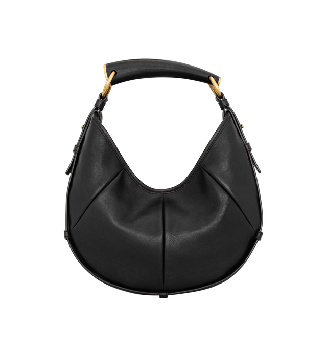 Image 1 of 3 - BLACK - SAINT LAURENT Mombasa Small Bag featuring padded calfskin lined in tonal suede, leather covered handle for hand carry, bronze-tone hardware and magnetic snap closure. 7.910.6" x 6.18.9" x 1". Handle drop: 4.9". Calfskin. Made in Italy.