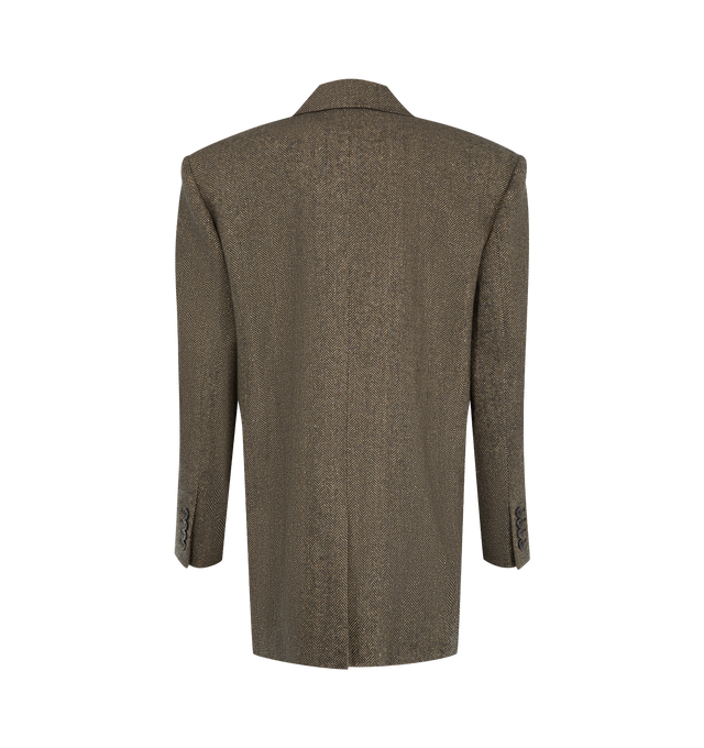 Image 2 of 4 - BROWN - Saint Laurent Womens Single-Breasted Jacket is crafted from certified virgin wool. Features a single-breasted one-button closure, notched lapels, padded shoulders, four-button cuffs, two front jetted pockets with button flaps, two interior jetted pockets, silk lining, and a single back vent. Main Material: 100% Virgin Wool; Lining: Silk. Made in Italy.