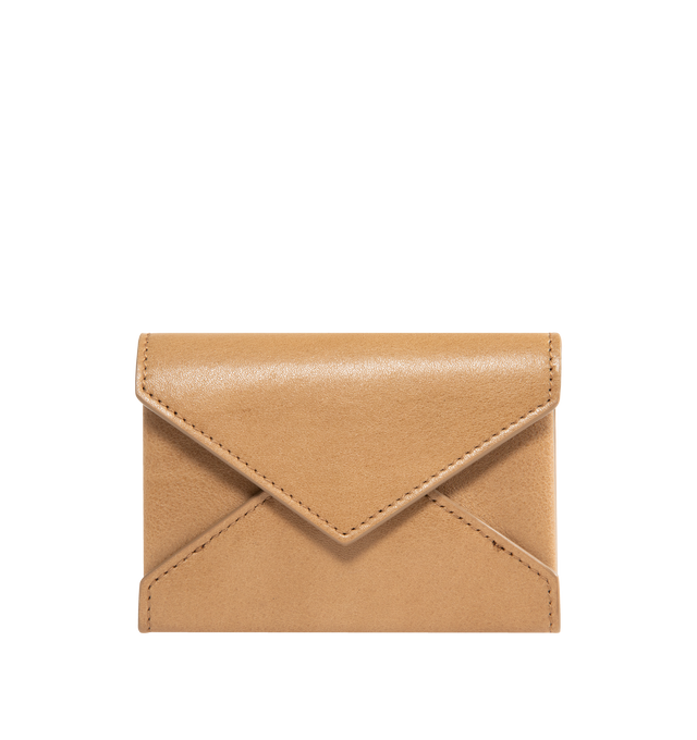 Image 1 of 3 - BROWN - SAINT LAURENT Letter Card Case in leather featuring card holder with flap decorated with the SAINT LAURENT PARIS signature, leather lining, bronze-tone hardware and snap-button closure. 3.9" x 2.8" x 0.2". Calfskin. Made in Italy.