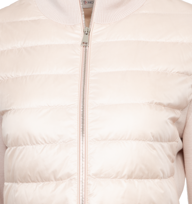 Image 3 of 3 - PINK - MONCLER Padded Cardigan featuring nylon lger brillant lining, down-filled, plain knit, Gauge 14 and zipper closure. 100% polyamide/nylon. 100% virgin wool. Padding: 90% down, 10% feather. 