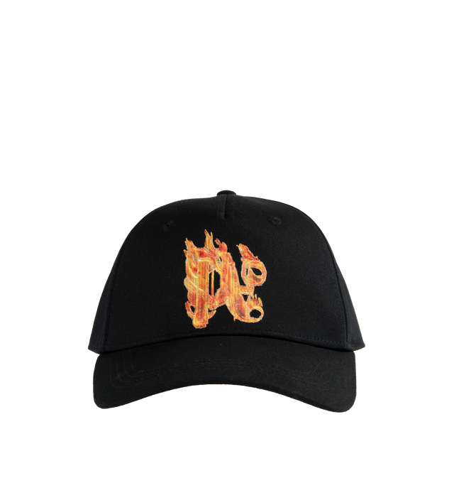 Image 1 of 2 - BLACK - PALM ANGELS Burning Monogram Cap featuring embroidered logo, six-panel construction, eyelet vents and adjustable strap to the rear. 100% cotton. 
